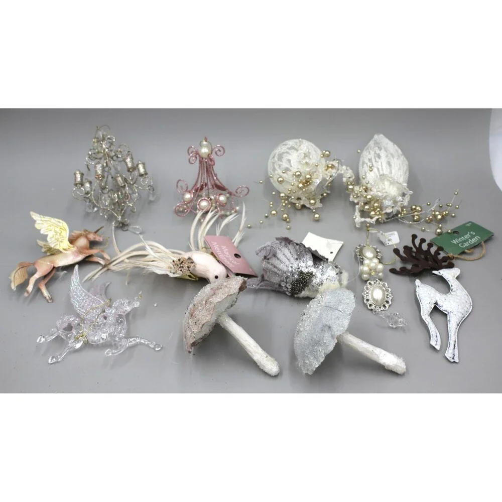 12 Pcs Mushrooms Unicorn Ornament Lot Vintage-Inspired At Home Magical Winter